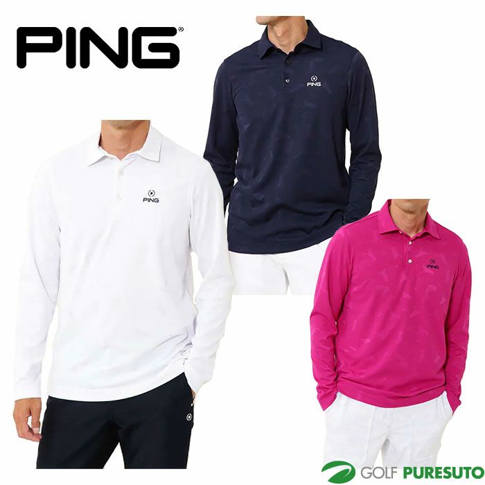 ピンアパレル長袖ポロシャツMr.Ping総柄ジャガードNATIVEメンズ2261801ゴルフウェア